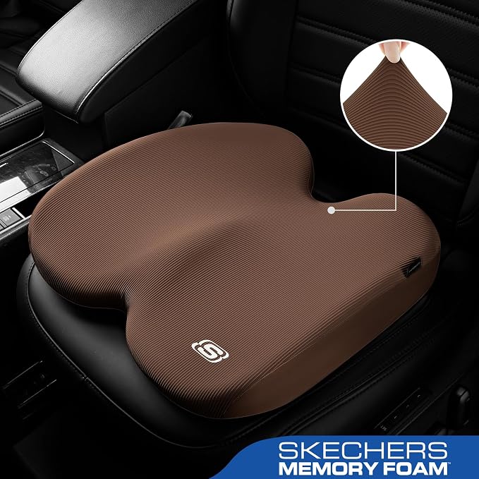 Skechers Seat Cushion, Ergonomic Memory Foam Cushion for Long Sitting Hours on Office & Home Chair, Car Seat Cushion for Sciatica, Coccyx Cushion,Brown - Image 2