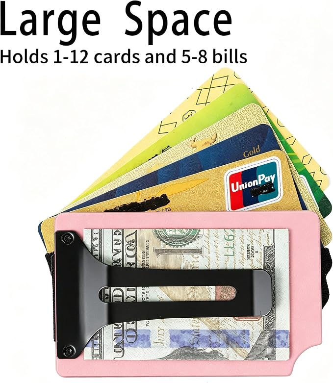 Minimalist Wallet for Men, Slim Metal RFID Blocking Wallet Credit Card Holder Money Clip & Cash Strap, Scratch-Resistant Holds 15 Cards,Ideal Gift for Men | Matte Pink - Image 3