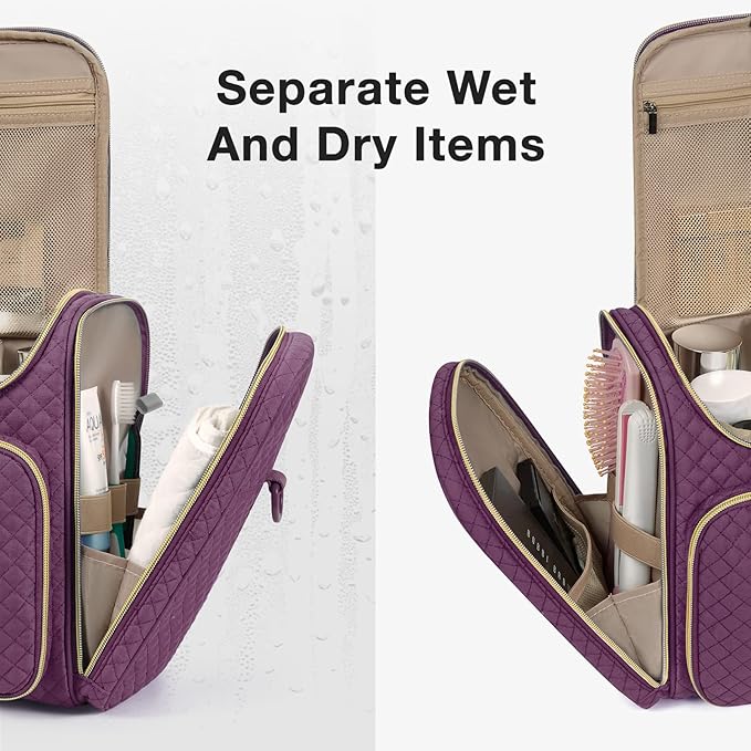 BAGSMART Women's Travel Toiletry Bag, Water-resistant Roomy, Purple | Cosmetic Makeup Bag, Door Room Essentials Travel Organizer for Full Sized Toiletries and Cosmetics - Image 5