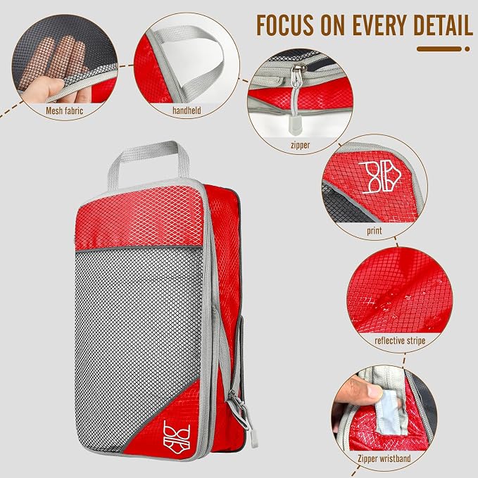 8 Set Compression Packing Cubes for Travel, Expandable Luggage Organizer with Shoe Bag & Laundry Bag - Lightweight Suitcase & Backpack Travel Essentials (Red) - Image 4