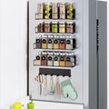 Mystozer 5 Pack Moveable Magnetic Spice Rack Organizer With 6 Hooks for Refrigerator, Metal Fridge Shelf Magnetic Basket for Fridge Kitchen Spice Organizer (Black) by Mystozer