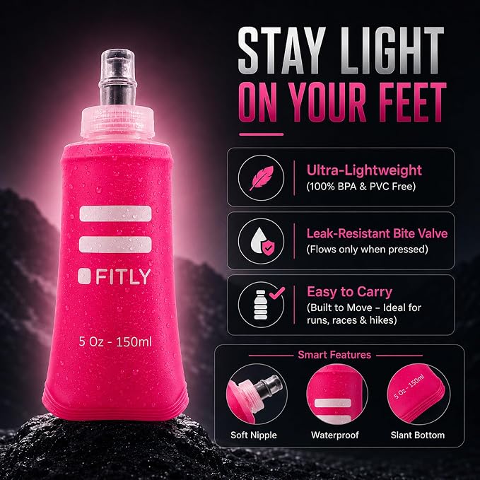 FITLY Soft Flask - Shrink As You Drink Soft Water Bottle for Hydration Pack - Folding Water Bottle Ideal for Running, Hiking, Cycling, Climbing & Rigorous Activity - Image 3