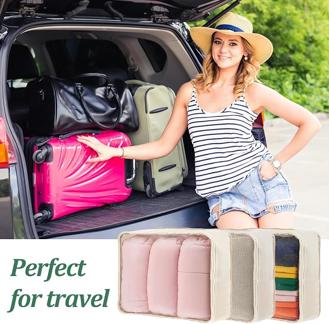 Kifmurase 12 Pcs Packing Cubes for Suitcase Travel Luggage Organizers Bulk Large Mesh Clothing Underwear Bags Foldable Laundry Bags for Hiking Camping Backpacking Clothes Accessories (Beige) - Image 7