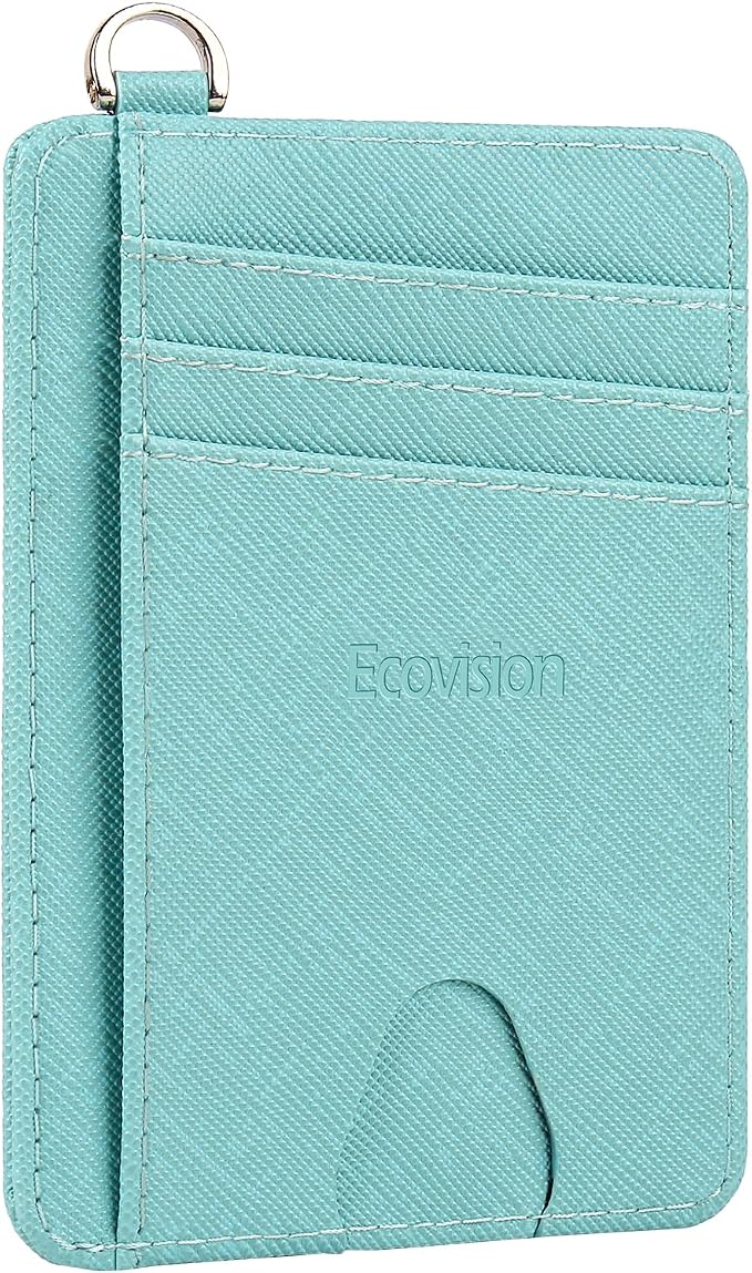 Slim Minimalist Front Pocket Wallet, RFID Blocking Credit Card Holder Wallet with Detachable D-Shackle for Men Women by Ecovision