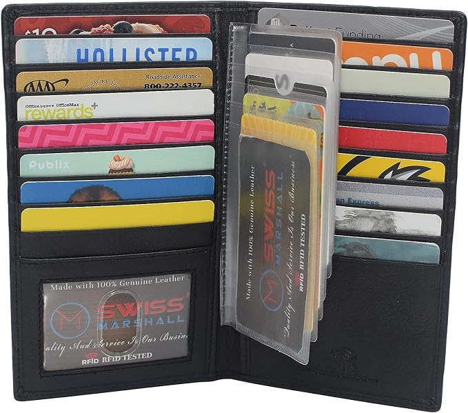 Marshal Bifold Leather RFID Blocking Wallet For Men & Women | Genuine Leather Holder With 19 Slots, 2 Bill Compartments & ID Window | For Credit/Debit Cards, Money & More (CN Black) - Image 2