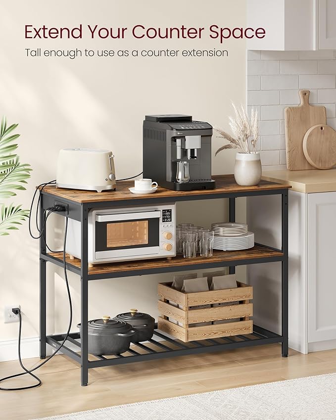 VASAGLE Kitchen Island with 3 Shelves, Storage Cabinet, Steel Structure | Kitchen Shelf with Large Wooden Worktop, 47.2 Inches Width, Rustic Brown and Matte Black, BARNET Collection UKKI101K01 - Image 4