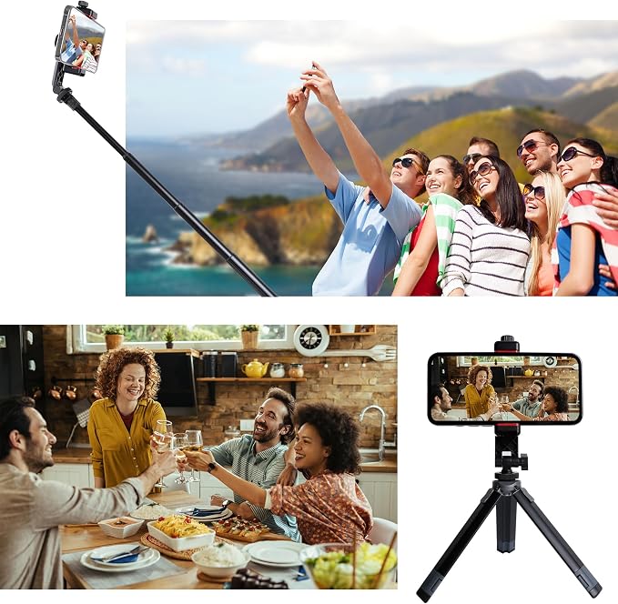 Phone Tripod Mount Adapter, with Cold Shoe&1/4" Hole for Tripod/Selfie Stick/Camera Stand, 360° Rotates Adjustable Phone Clip Clamp Holder for iPhone/Samsung/All - Image 5