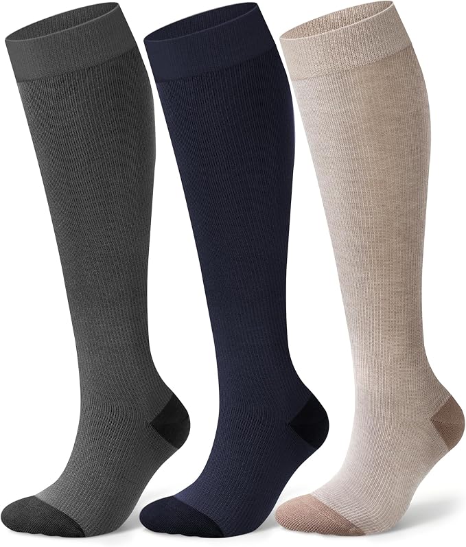 Compression Socks for Women 15-20 mmHg, Viscose from Bamboo, 3-Pair Knee High for Flying, Work & All-Day Comfort by SAIWEYNEE