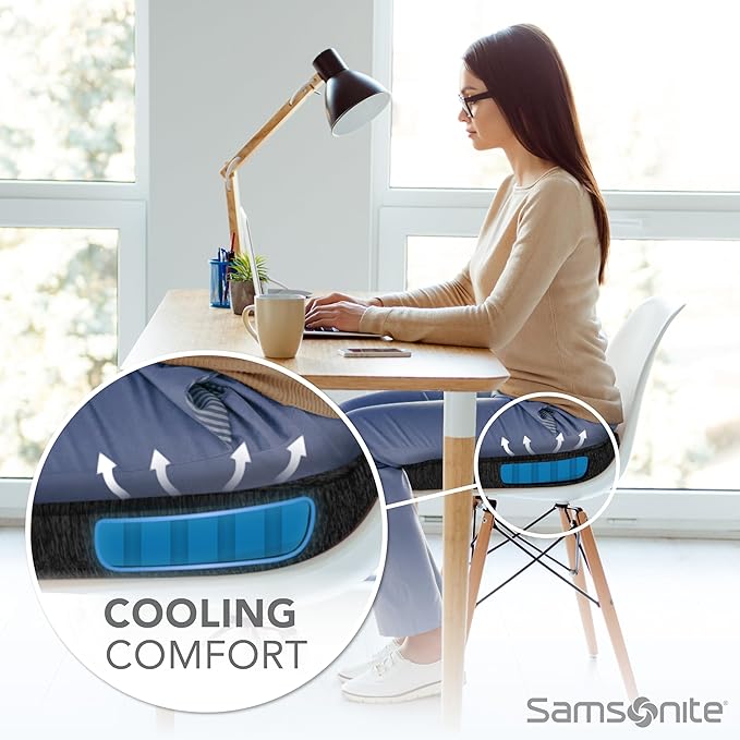 Samsonite Gel Infused Seat Cushion – Ergonomic Cushion for Office Chair, Tailbone Pressure Pad, Coccyx Support for Sciatica, Memory Foam Seat for Car, Desk, or Gaming Chair Use, Black - Image 3