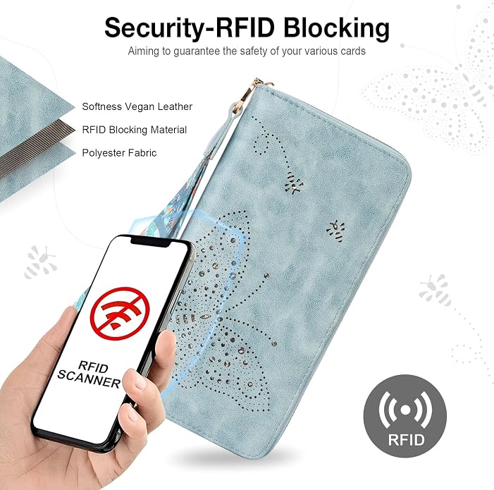 KITEVIUN RFID Wallet Women, Large Capacity Butterfly Cell Phone Clutch Purses Ladies Wristlet Wallets for Women - Image 6