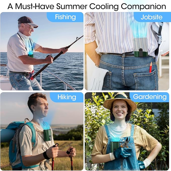 Heelkl 2026 AI Portable Fan Rechargeable, 4 Speeds Strong Airflow, Personal Waist Fan with up to 25H of Working Time, Hanging Neck Fan, Wearable Belt Fan for Camping, Outdoor, Jobsite - Green - Image 7