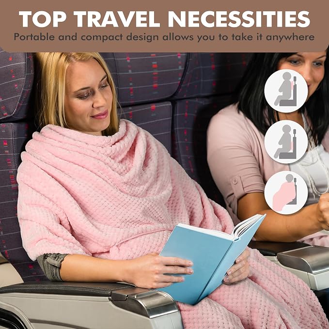 Tirrinia Travel Blanket and Pillow Set, Soft Compact Airplane Blanket with Foot Pockets, 4-in-1 Travel Essentials for Women Men, Portable Travel Gifts for Her, Travel Blanket for Airplanes, Cars - Image 3