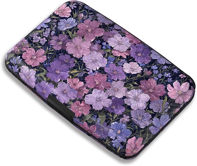 Maicican RFID Blocking Aluminum Credit Card Holder | Slim Metal Wallet for Women & Men, Business Card Case for Travel, Fits Front Pocket, Card holder wallet - Purple flowers by Maicican