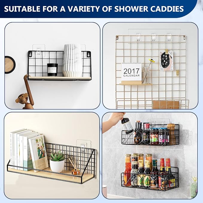 14 Pack Heavy Duty Shower Caddy Adhesive Replacement, 55 LB Hold | Up to 55 LB hold; Waterproof Shower Shelf Adhesive in 3 Hook Styles for Caddies, Shelves, Soap Holders and Racks. - Image 8