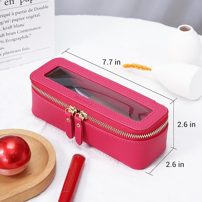 Aveniee Clear Makeup Brush Bag, Slim Brush Holder Cosmetic Case, Small Travel Toiletry Bag for Women, Thin Make up Bags with Dual Zipper, Cute Travel Essentials Srorage Bag,Hotpink - Image 5