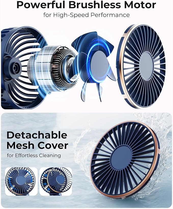 TUNISE Portable Handheld Fan, Portable Fan Rechargeable, 4000mAh, 180° Adjustable, 6 Speed Wind, Display Electricity in Real Time, USB Rechargeable Foldable F an, Quiet Personal Fan with Power Bank - Image 3