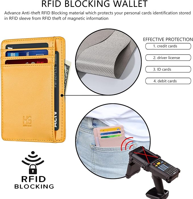 GH GOLD HORSE Slim RFID Blocking Card Holder Minimalist Leather Front Pocket Wallet for Women | Slim - Image 3