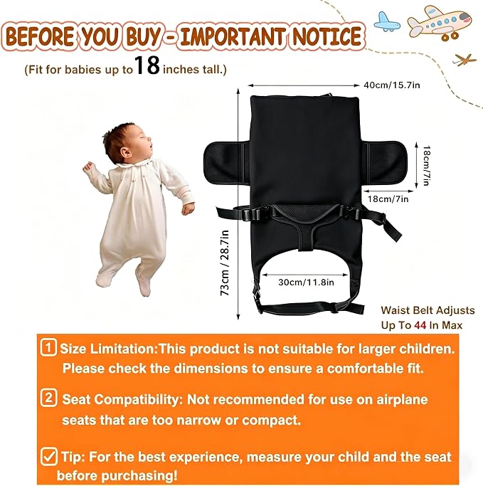 Toddler Airplane Bed, Black, Baby Travel Essentials, 31 * 17Inch | Portable Seat Extender Travel Bed for Kids, Soft Baby Travel Essentials for Flying, Long Flight Must Haves Footrest - Image 5