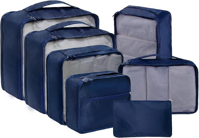 Vercord 7 Set Travel Packing Organizers Cubes Luggage Suitcase Organizer Bags Clothes Underwear Cube Shoe Pouch Pack Dark Blue - Image 5
