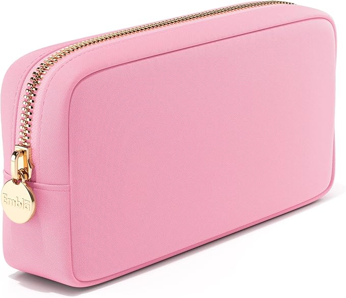 Embla Makeup Bag Travel Cosmetics Pouch and Toiletry Bag, Nylon Zipper Pouch Purse, Cute Make Up Organizer Storage Tote for Women Girls, Travel Skincare Case, Small Makeup Bags, Flamingo Pink by Embla