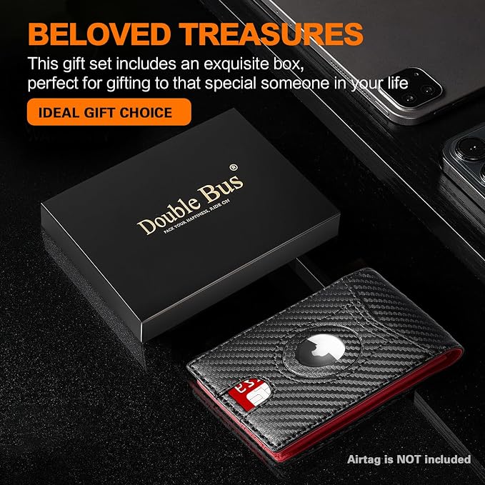 Wallet for Men Slim RFID Blocking Bifold Carbon Fiber,Minimalist Small Compact Front Pocket Credit Card Holder,Thin Mens Leather Wallets Smart Security With 2 ID windows 1 Cash (Black & Red) - Image 3