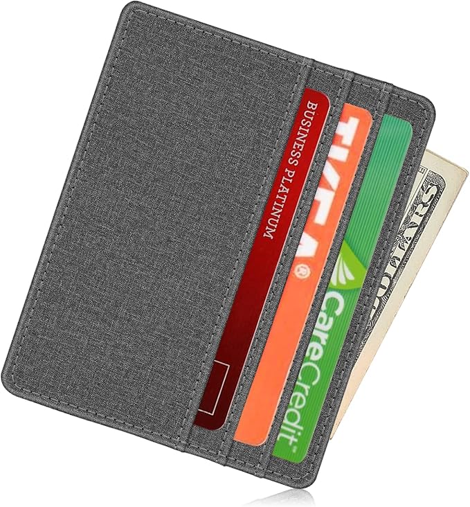 FINTIE Slim Minimalist Front Pocket Wallet RFID Blocking Credit Card Holder | Card Cases with ID Window for Men Women, Denim Gray - Image 2
