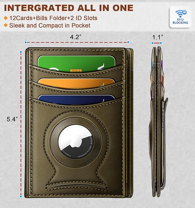 BULLIANT Magnetic Slim Leather Airtag Wallet Money Clip For Men 12Cards | RFID Blocking | Easy Access | Gift Boxed | Pocket Fit - Image 3