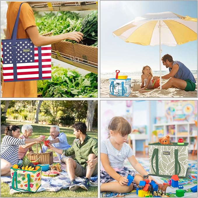 BALEINE 3PK Reusable Grocery Bags, Heavy Duty Shopping Tote Bag | 12'' Long Handles, Reinforced Bottom Keeps Upright, Fold Flat Storage, Water-Resistant Shopping Bag, Multiple Color Options - Image 2