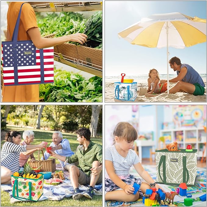 BALEINE 3PK Reusable Grocery Bags, Heavy Duty Shopping Tote Bag | 12'' Long Handles, Reinforced Bottom Keeps Upright, Fold Flat Storage, Water-Resistant Shopping Bag, Multiple Color Options - Image 2