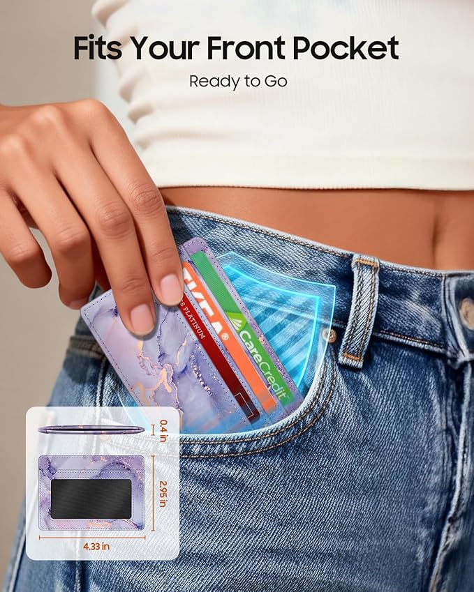 FINTIE Slim Minimalist Front Pocket Wallet RFID Blocking Credit Card Holder | Card Cases with ID Window for Men Women, lilac marble - Image 2