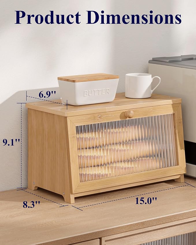 Kitsure Wooden Bread Box for Kitchen Countertop, 1-Tier, Bamboo | Large Capacity Kitchen Countertop Organizer, Stylish Bread Storage with Window, Multi-functional Container - Image 5