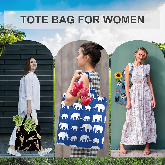 BeeGreen Shopping Bags Cloth Grocery Bags Foldable Travel Bag Tote Bags Bulk - Reusable Gift Bags with Handles (6 Pack) - Heavy Duty Large Washable Animal Holiday Design for Women Travel & Groceries​ - Image 4