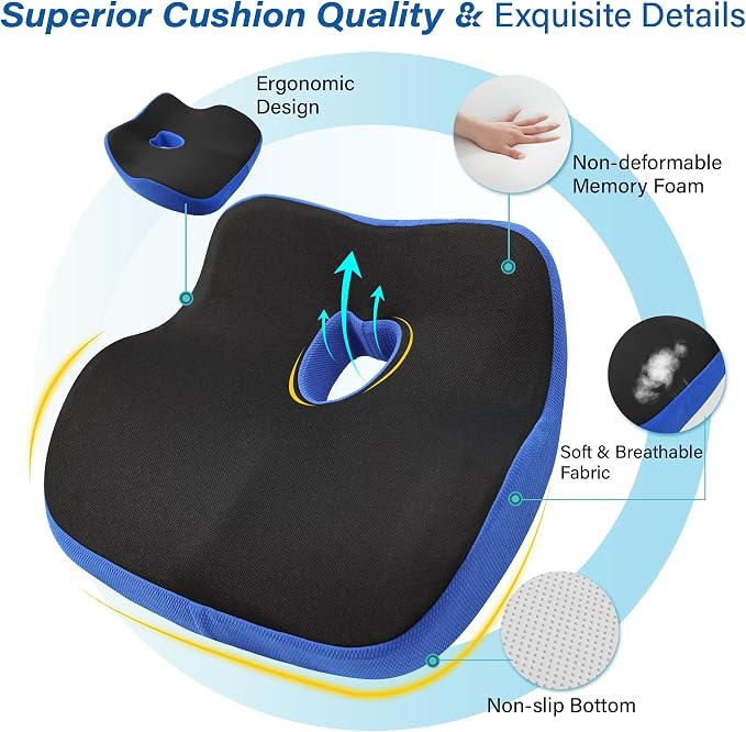 Allaboutsla Car Seat Cushion for Driving, Car Seat Pillow for Short Drivers | Ergonomic Memory Foam Seat Cushion for Pain Relief, Adult Booster Seat for Car, Butt Cushion for Car, Truck, Office, Blue - Image 8