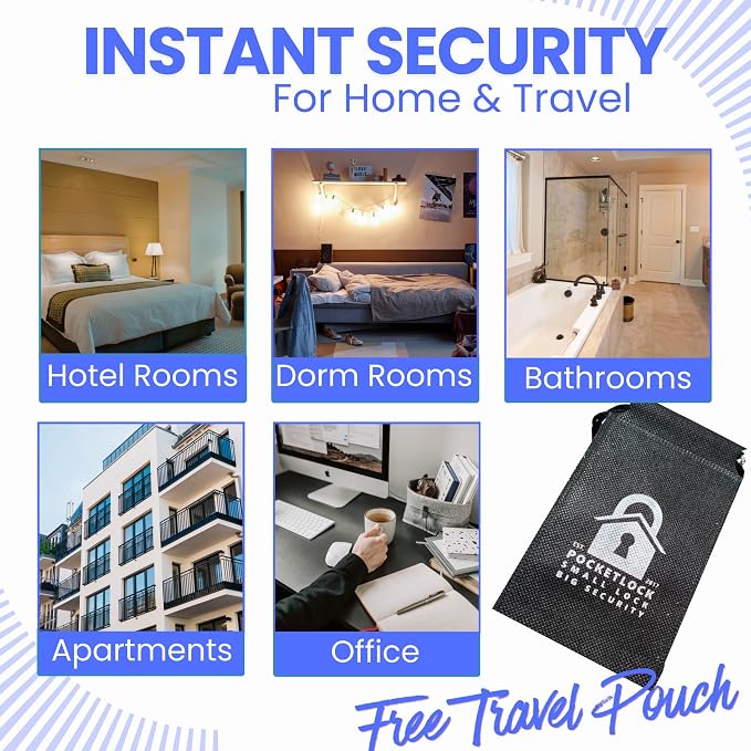 Portable Door Lock 2 Pack for Travel – Hotel Door Locks for Travelers Security – Door Safety Lock from Inside for Home & Apartment – Travel Locks for Hotel Rooms – (Blue) - Image 3