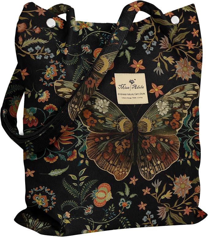 Miss Adola Corduroy Tote Bag for Women with Aesthetic Design | Magnetic Buckle & Pocket, Reusable, Soft, Roomy, Long Shoulder Handles, Double-sided Print, Casual Daily Work, Grocery Bags by MissAdola