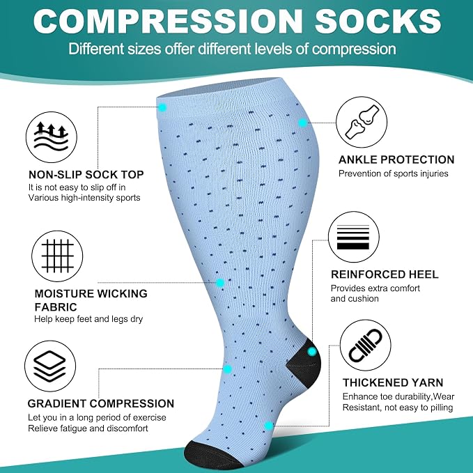 Genovega 3 Packs Wide Calf Compression Socks for Women Men Knee Hight S/M-4XL for Gifts - Image 4