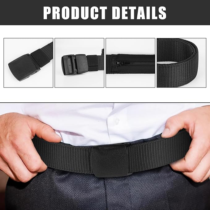 2 Pack Money Belts for Travel, Anti-Theft Hidden Waist Wallet with Zippered Security Pockets, Adjustable Nylon Belt for Men & Women Under Clothes (Black)​ - Image 4