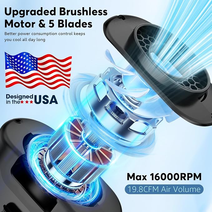 AI Portable Fan Rechargeable -10000mAh, 40H Work Time with 5 Speeds 16000RPM Strong Airflow, Personal Waist Fan with LED Light for Clip On Belt, Neck, Desk, Outdoor Indoor Jobsite Camping Travel - Image 2