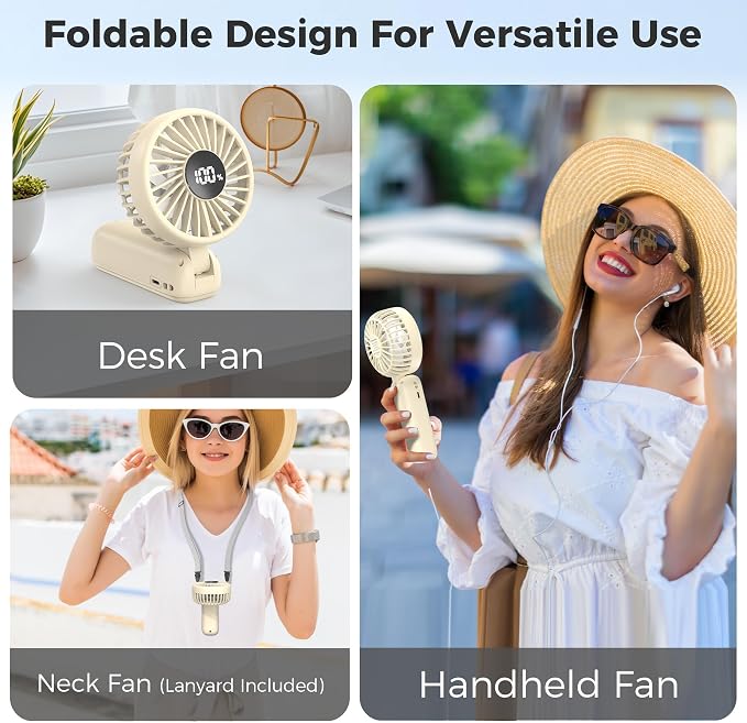 Handheld Fan Foldable, 5000mAh Rechargeable Hand Fans with Powerful Cooling, 4 Speeds, LED Display, Portable Fan for Travel,Concerts,Makeup,Lash,Outdoor Events,Gifts Women - Image 5