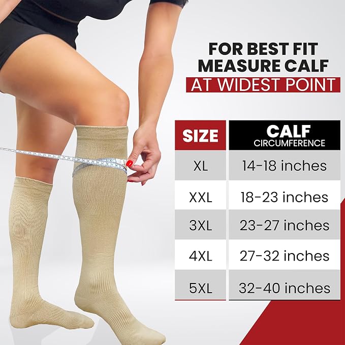 BAMS Plus Size Compression Socks Wide Calf XL XXL XXXL – Graduated Knee-High Support, Viscose from Bamboo Easy-On/Easy-Off - Image 2