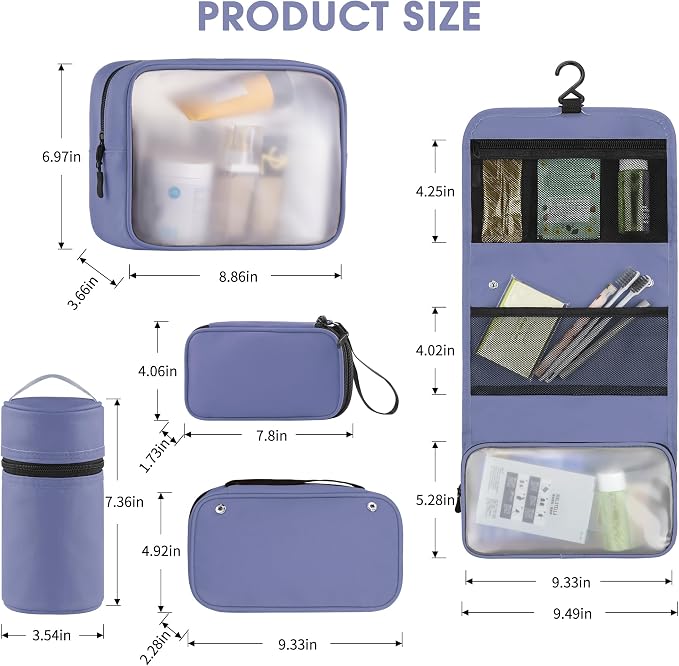 Toncoke Travel Toiletry Bag Set, Hanging Toiletry Bag Premium Faux Leather, Toiletry Bag for Women & Men, Travel Essentials Makeup Bag Water-resistant (Faux Leather Purple) - Image 3