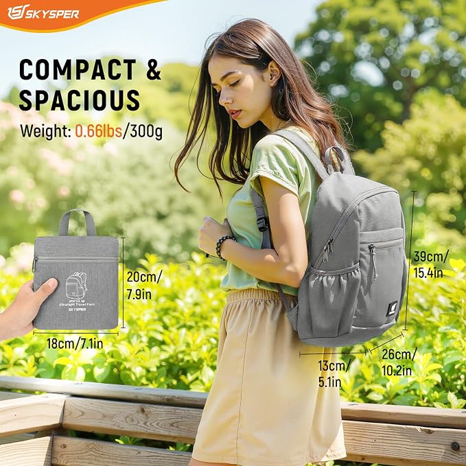 SKYSPER Anti Theft Hiking Backpack, 18L RFID Packable Travel Daypack, Lightweight Foldable Back Pack for Walking Daytrip - Image 6