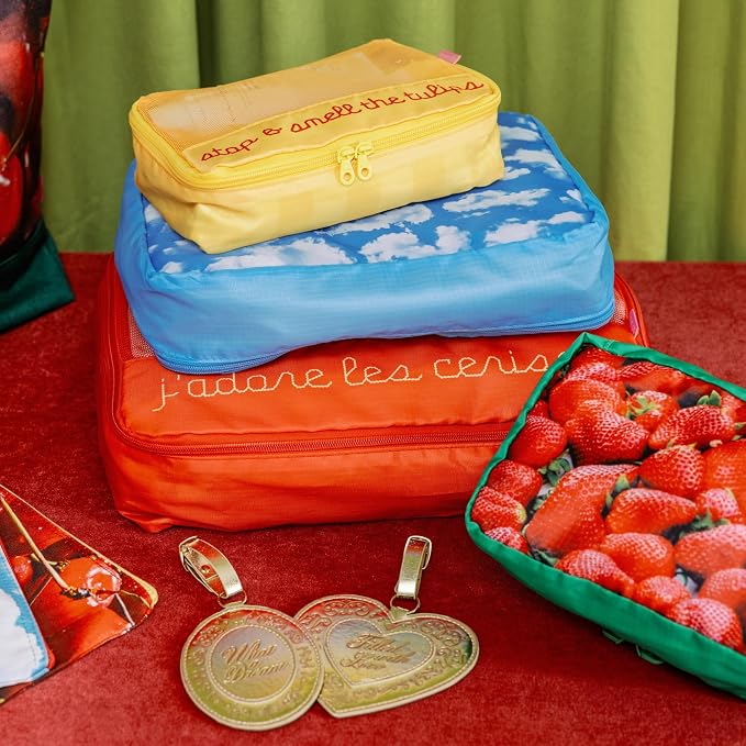 ban.do Packing Cube Set of 4, Colorblock Fruits | Polyester and Mesh Packing Organizers, Includes 4 Foldable Luggage Packer Bags in Various Sizes with Quote/Fruit Designs - Image 8