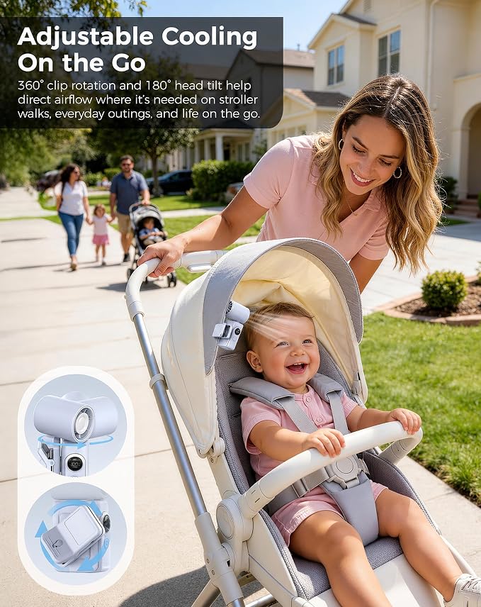 Hotsales Clip-On Portable Fan for Strollers, Handheld Turbo Fan for Travel | Small But Mighty Mini Fan, Detachable 360° Rotating Clip, LED Display, Rechargeable, Summer Outings, Gifts For Women And Men - Image 4