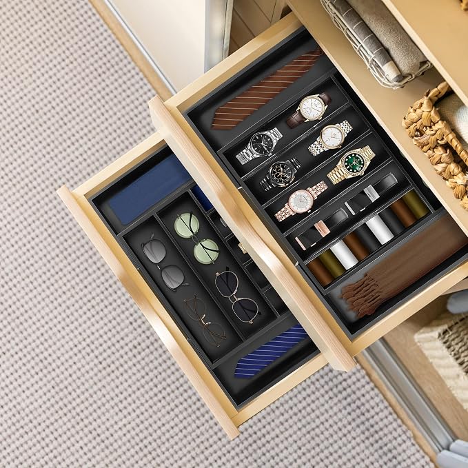 Large Premium Bamboo Silverware Organizer - Expandable Drawer Organizer & Utensil Organizer - 17"x19.7" Cutlery Tray with Dividers for Kitchen Utensils and Flatware (7-9 Slots) (Black) - Image 9