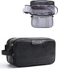 BAGSMART Large Toiletry Bag for Men, PU Leather Water Resistant, Black | High-gloss, Travel Bag for Toiletries, Dopp Kit, Shaving Bag for Bathroom Shower by BAGSMART