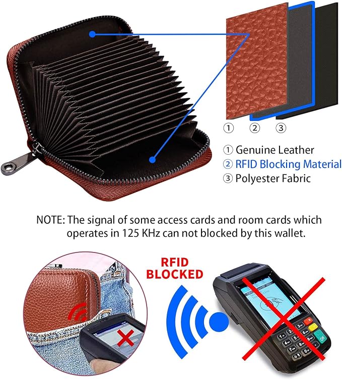 Linno RFID 20 Slots Credit Card Holder Genuine Leather Small Wallet for Women or Men with Zipper - Image 3