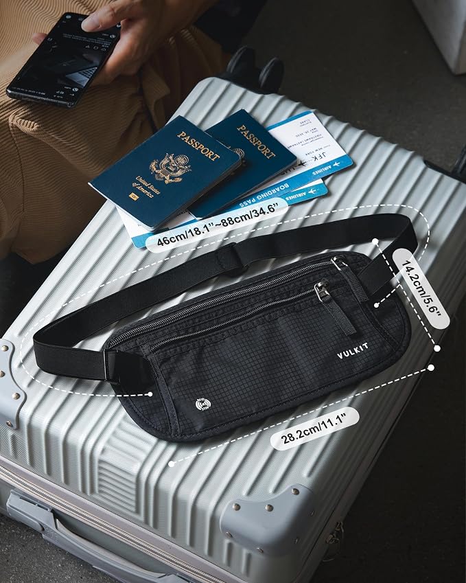 VULKIT Money Belt for Travel, Hidden Passport Holder, Anti-Theft Travel Wallet Under Clothes, RFID Blocking Waist Pouch, Undercover Fanny Pack, Carbon Black - Image 5