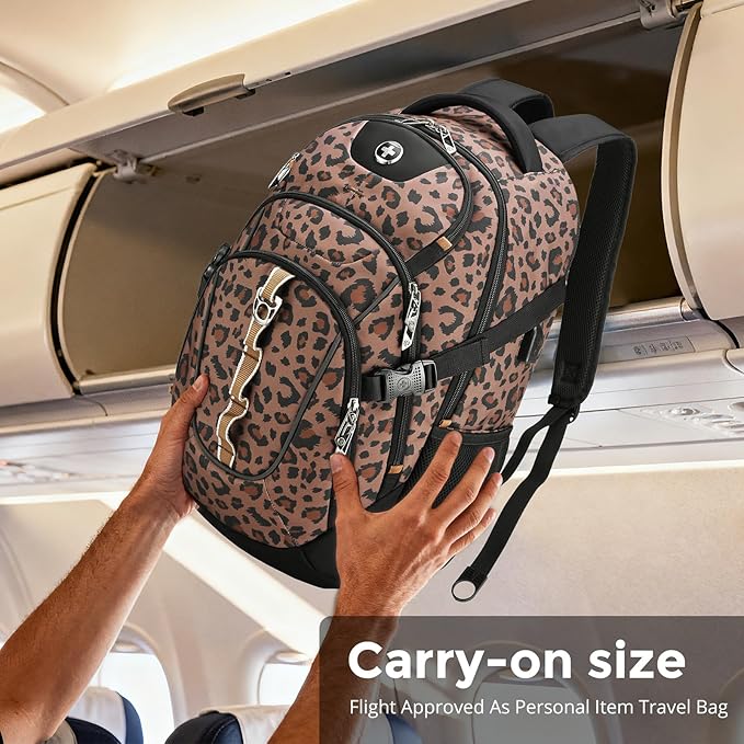 Swissdigital Laptop Backpack, Brown Leopard, SD803-103 | USB Charging Port, Travel Backpack, 31l Capacity, Backpack For Men and Women - Image 3