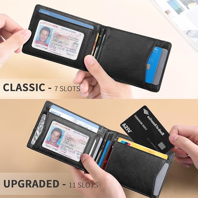 RUNBOX Slim Wallet for Men Genuine Leather RFID Blocking Bifold Minimalist Front Pocket Mens Wallet with Money Clip Thin Gift Box - Image 2